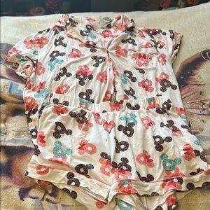 Disney Donut Mickey Mouse Print Short Pajama Set Women’s Large
